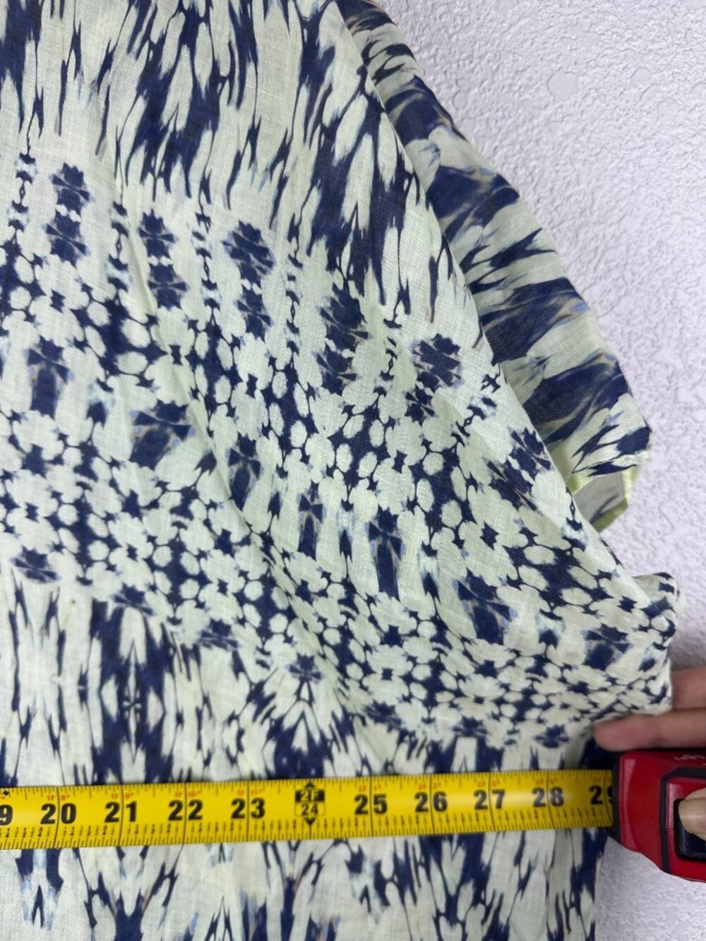 Zara 100% Ramie Abstract Print Kaftan Tunic Dress XL Blue Ivory Boho Beachy - Picture 8 of 11